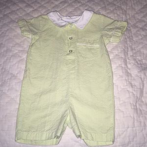 Pale green seer sucker shortall